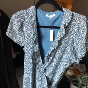 Madewell Blue Floral Silk Wrap Dress